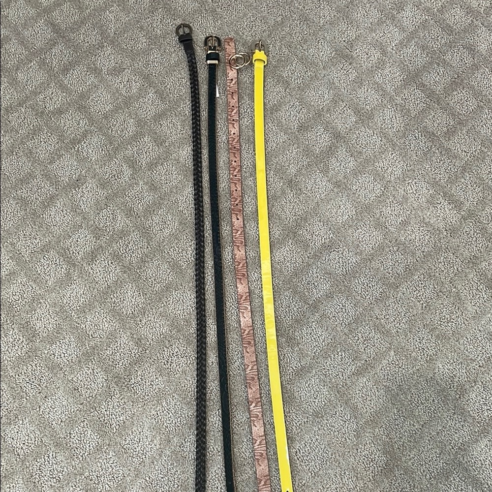 Set of Four Stylish Belts in Black, Brown, and Yellow